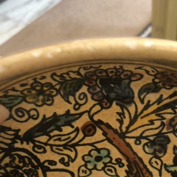 VTG Italian Pottery Bowl 2 Partridge Friends In A Floral Garden Glazed 9” Round - Picture 8 of 8